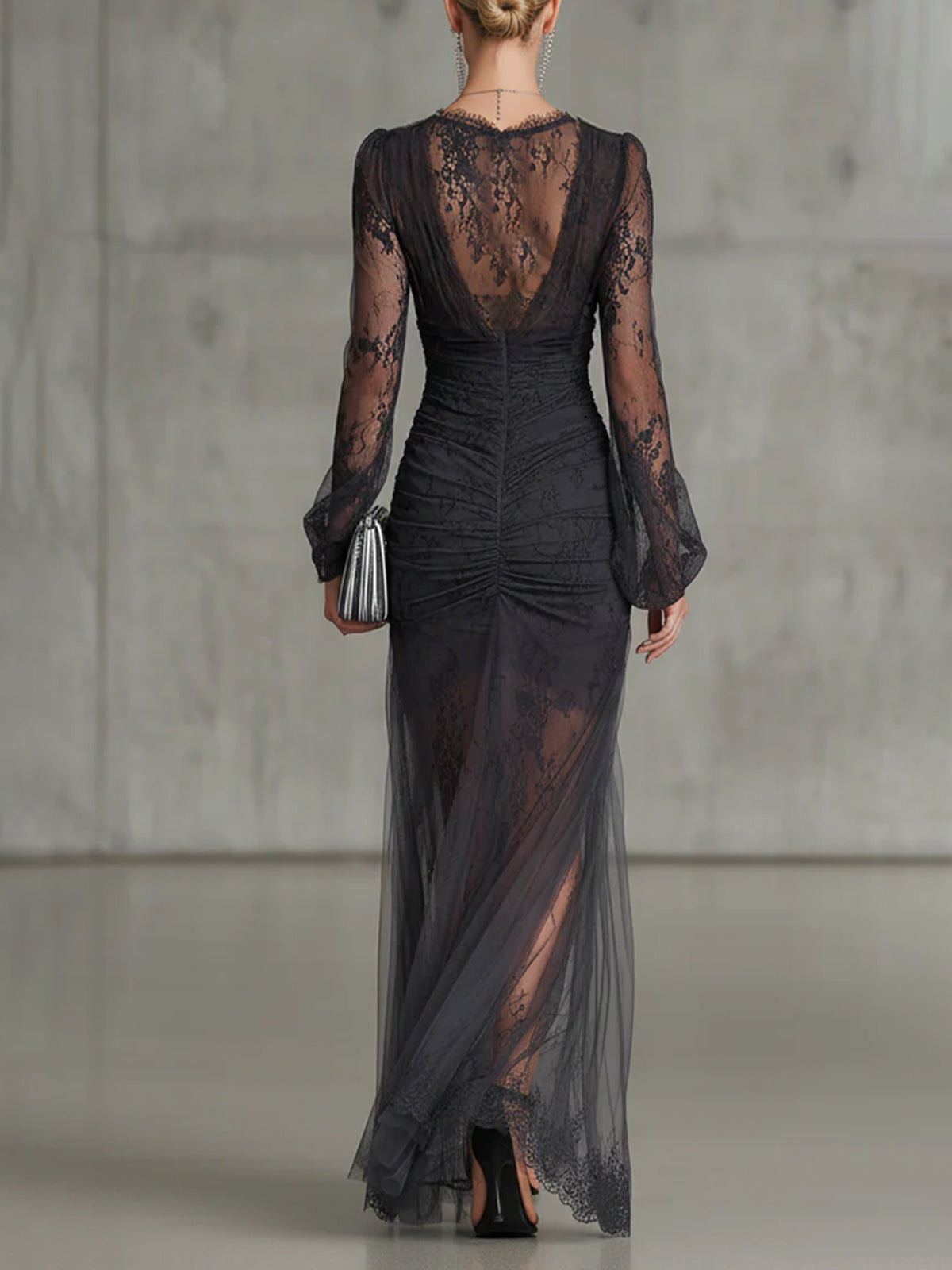 Selene | Lace Ruched Maxi Dress