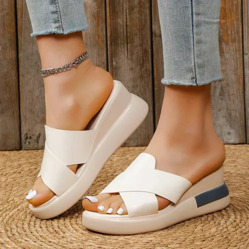 Cleo | Cross-Strap Wedge Mules