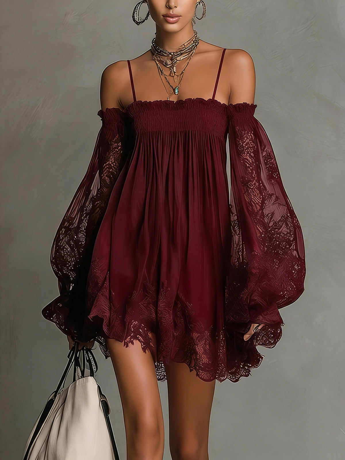 Elodie | Lace-Trim Chiffon Mini Dress