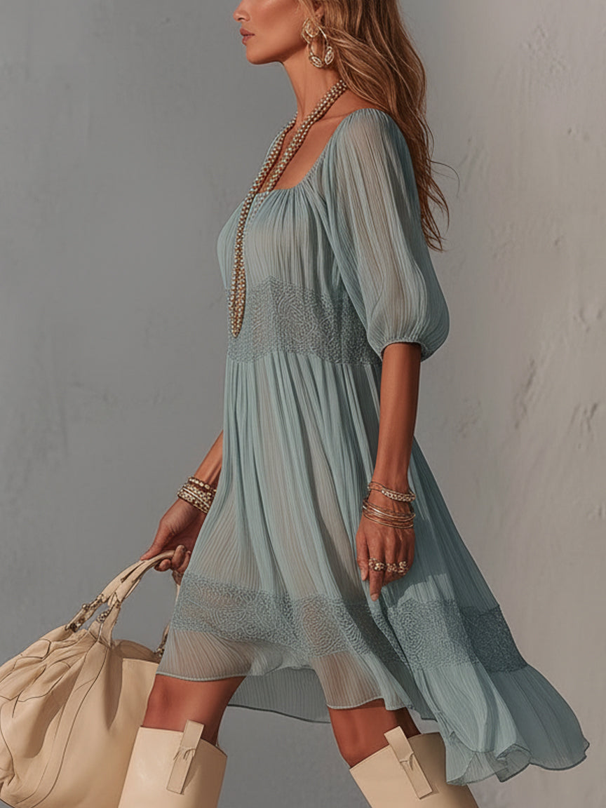 Elodie | Pleated Lace Midi Dress