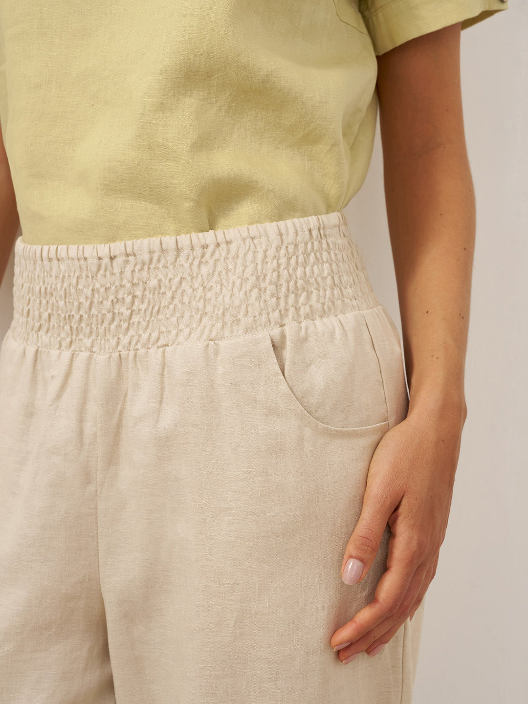 100% Linen Broad Elastic Waistband Pants TALIA