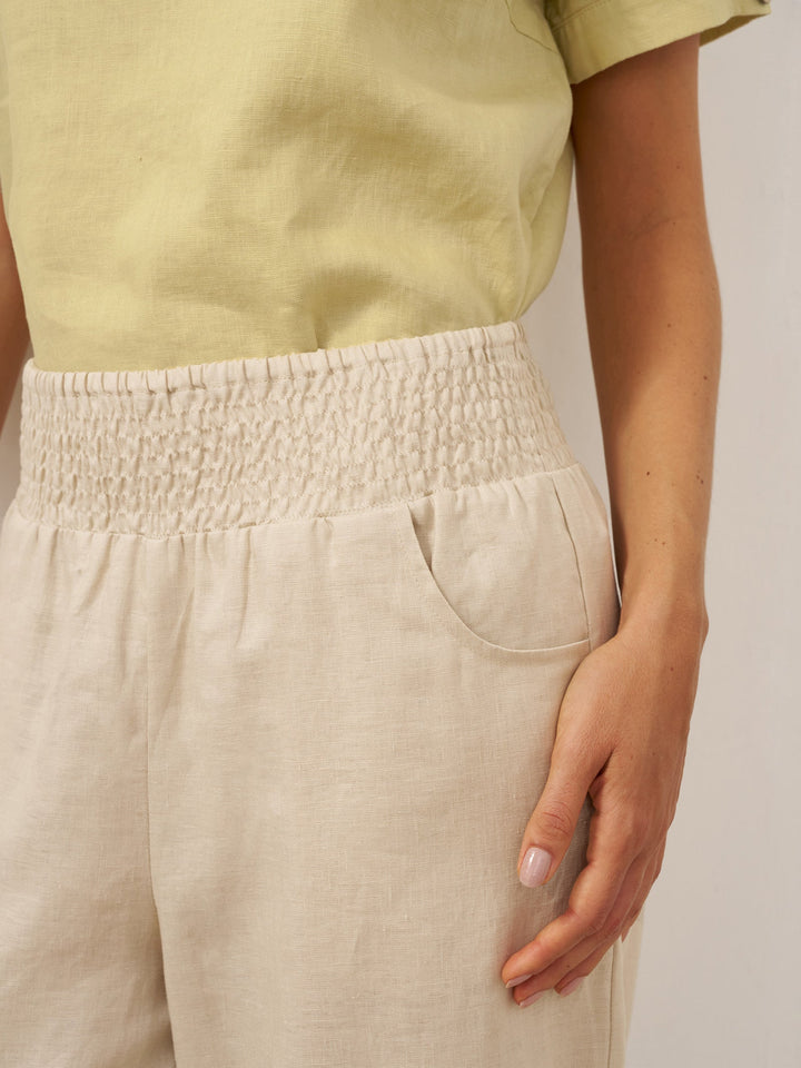 100% Linen Broad Elastic Waistband Pants TALIA