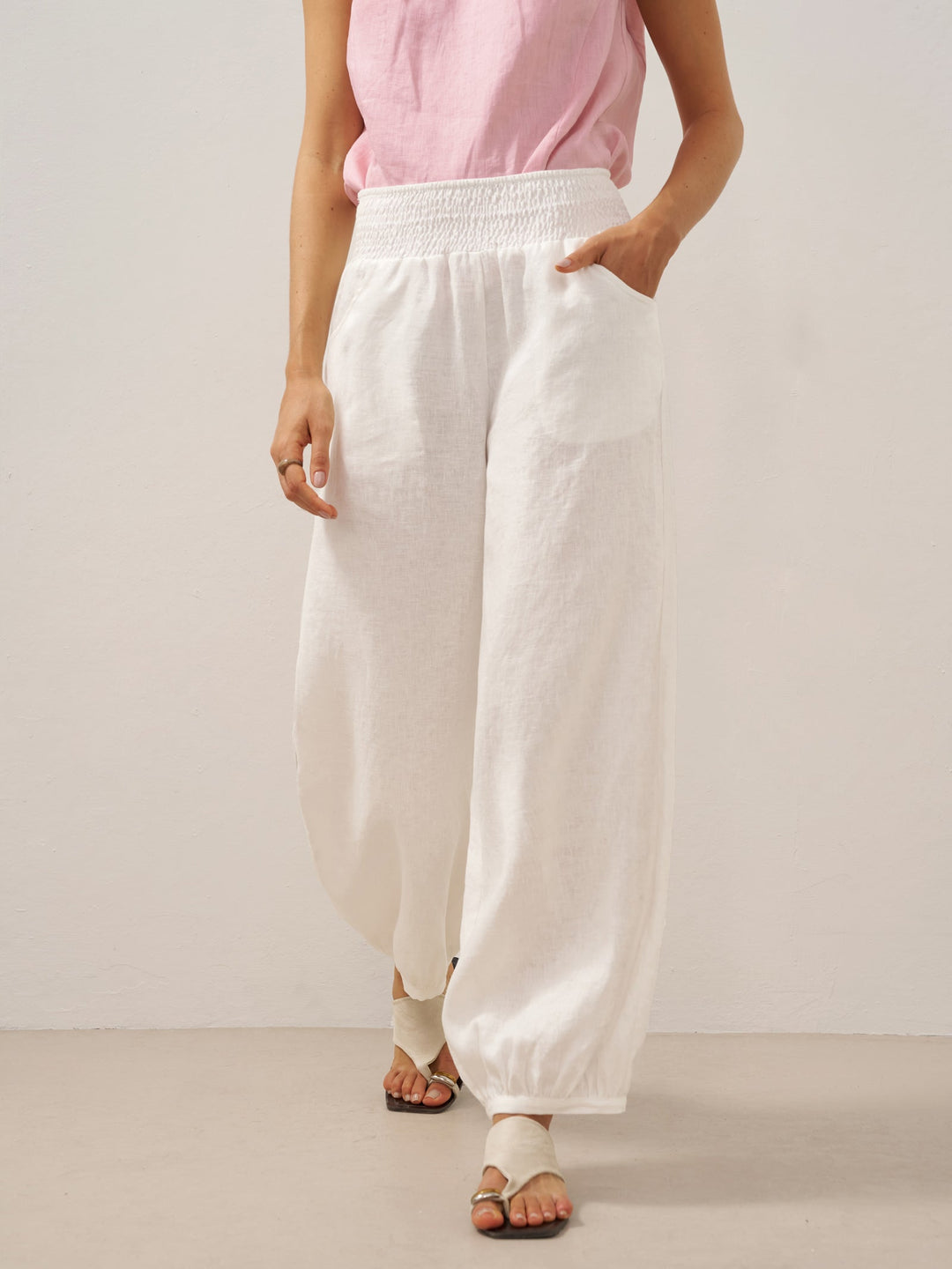 100% Linen Broad Elastic Waistband Pants TALIA
