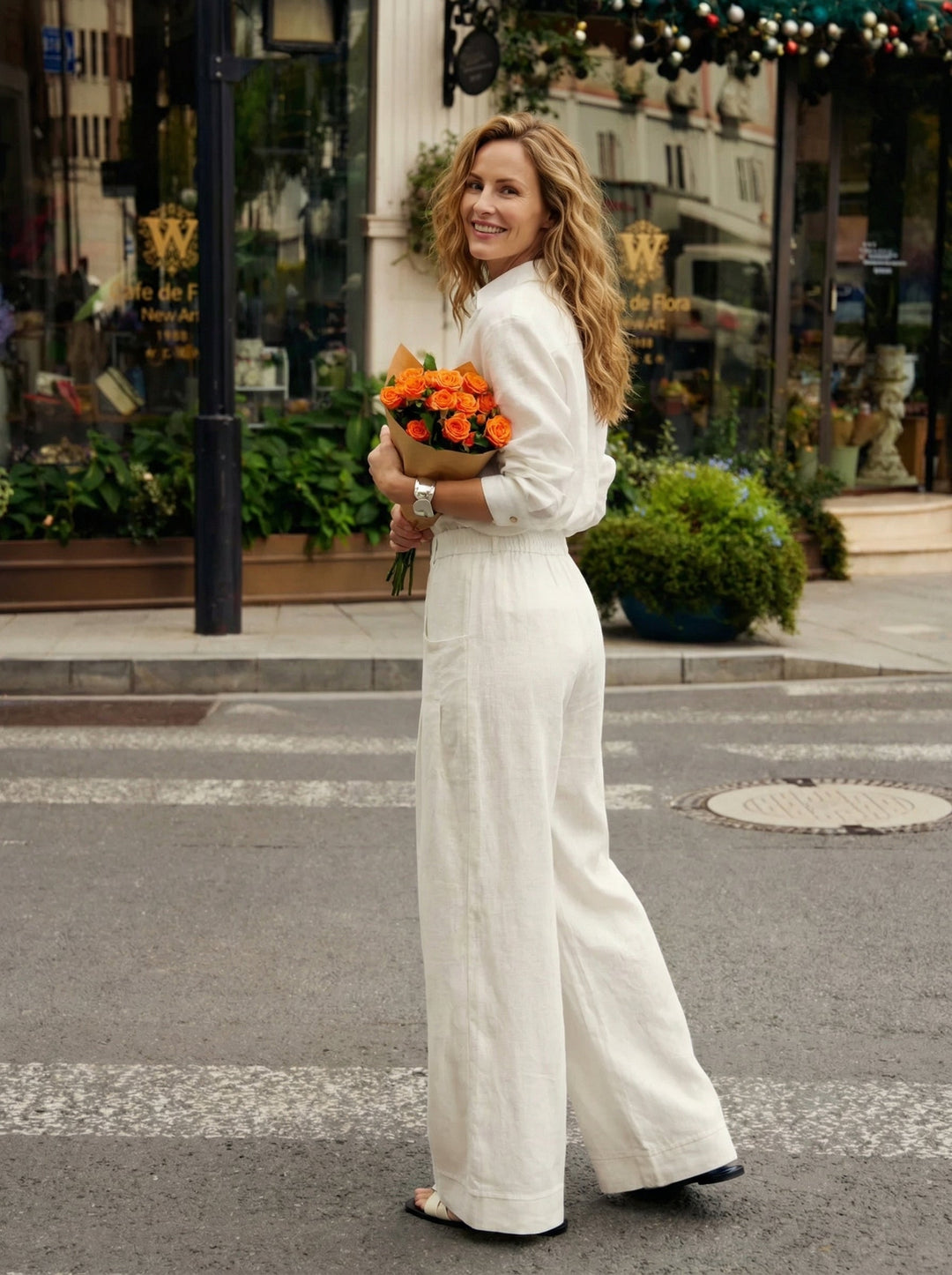 100% Linen Sculpted Pleat Elasticated Back Relaxed Pants VERIDIANA