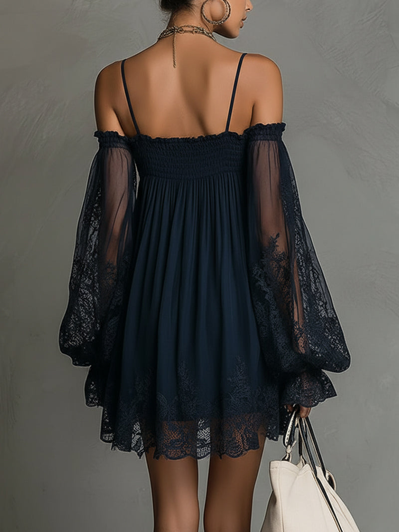 Elodie | Lace-Trim Chiffon Mini Dress