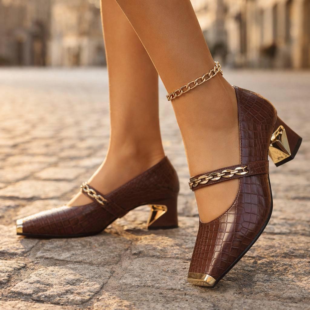 Aurea | Croc Chain Block Heels