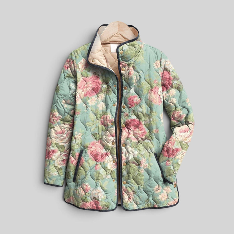 Carys | Retro Floral Patterned Quilted Jacket