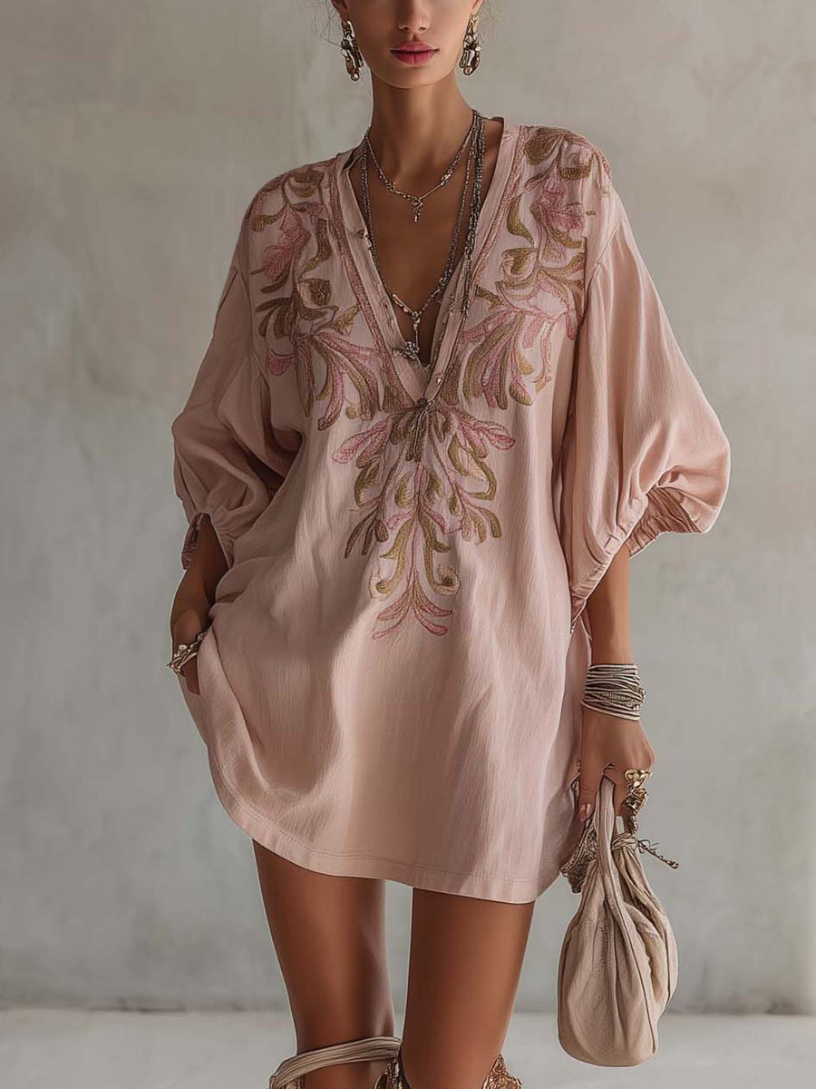 Livia | Vintage Floral Linen Mini Dress