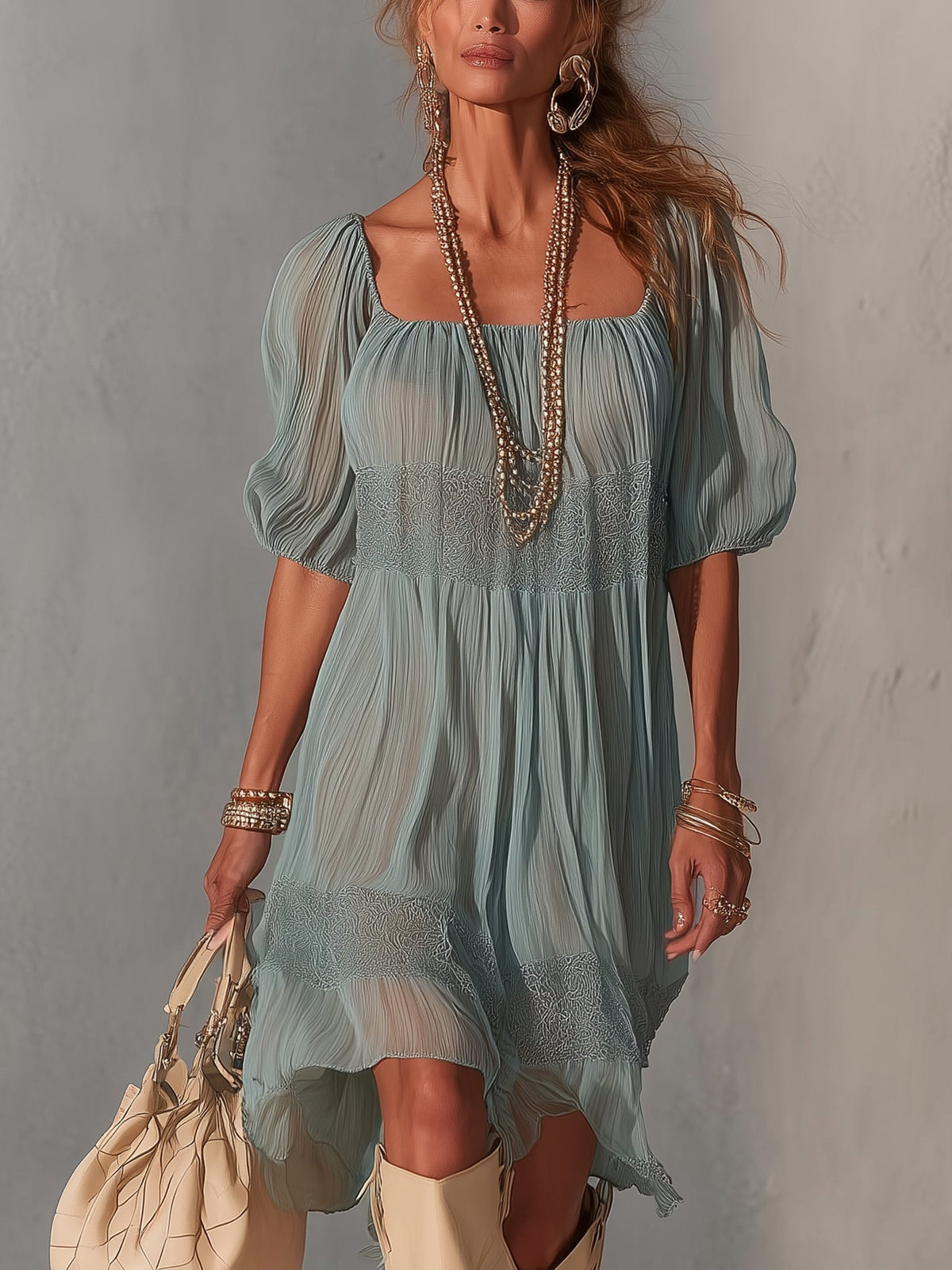 Elodie | Pleated Lace Midi Dress