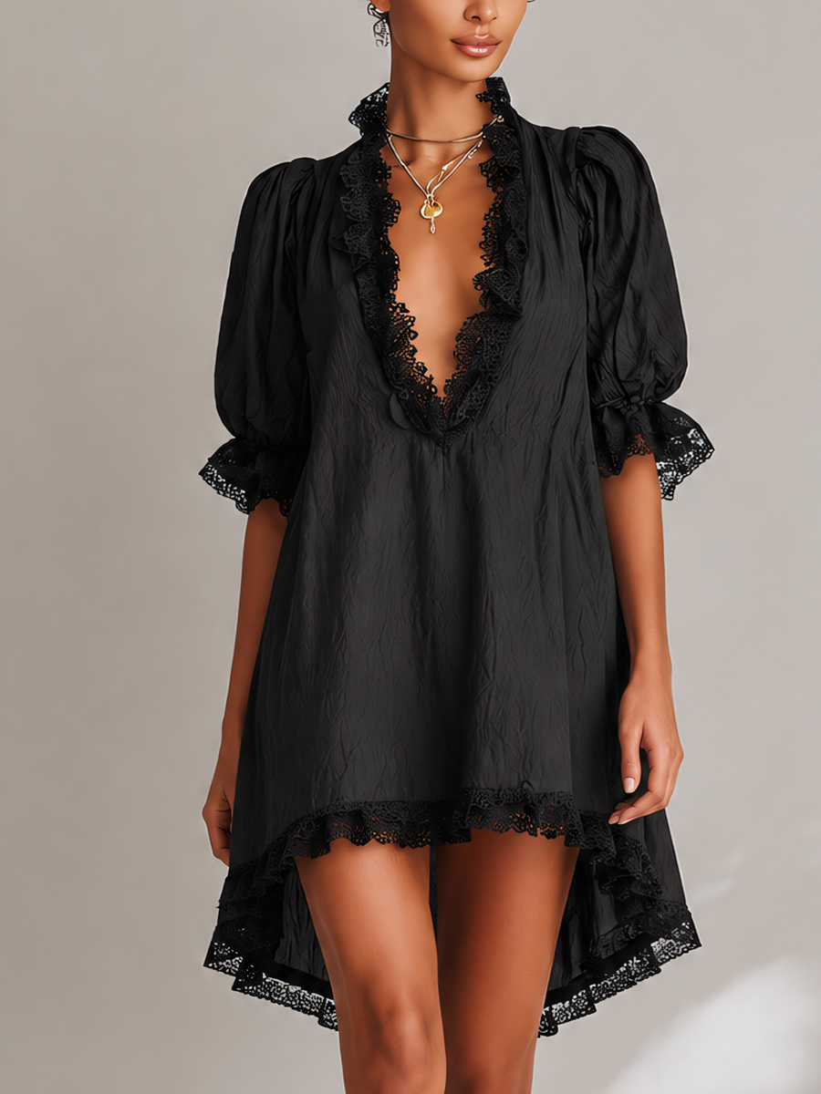 Elara | Lace Puff Sleeve Mini Dress