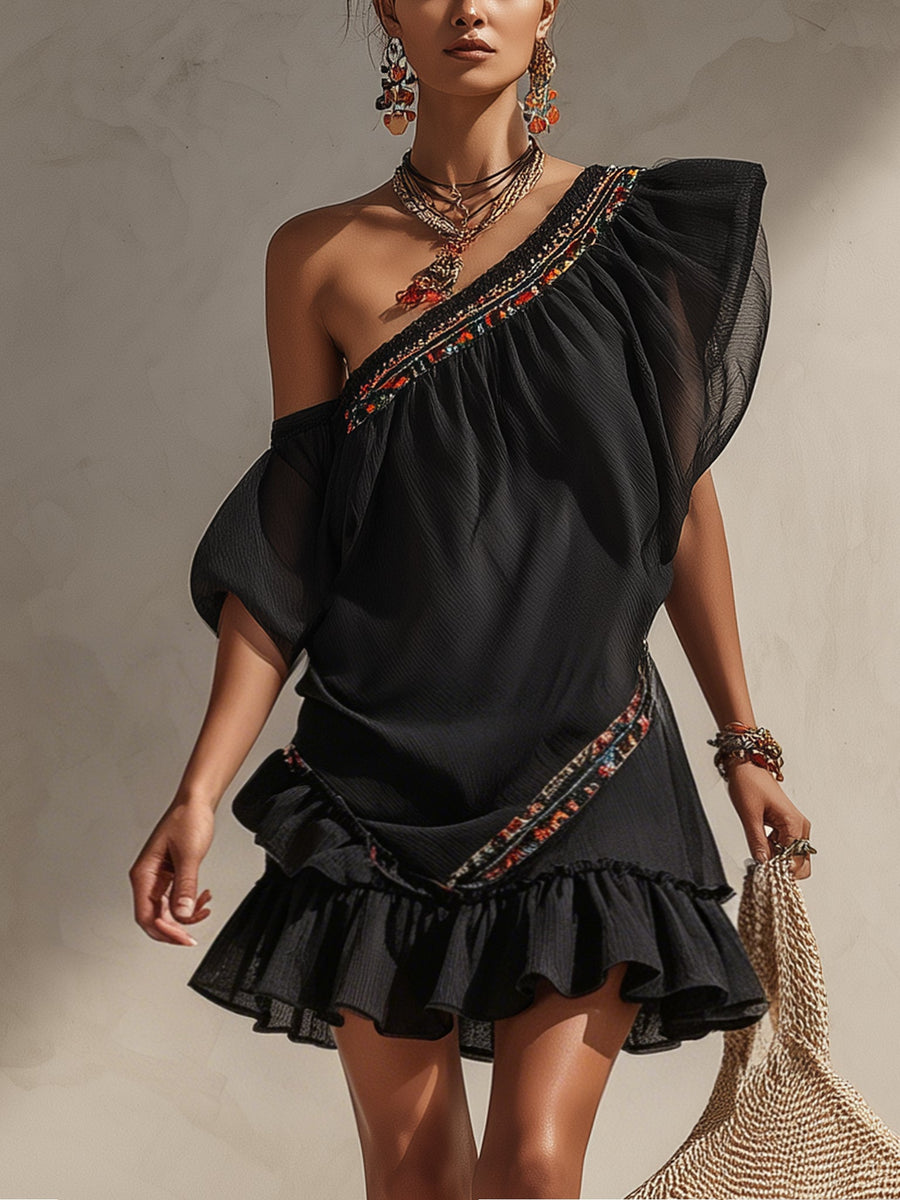 Elara | Asymmetric Embroidered Mini Dress