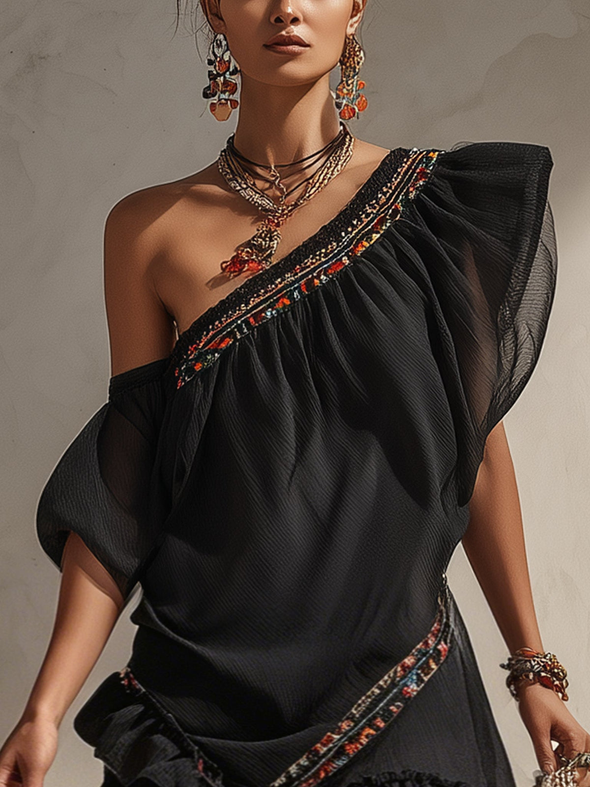 Elara | Asymmetric Embroidered Mini Dress