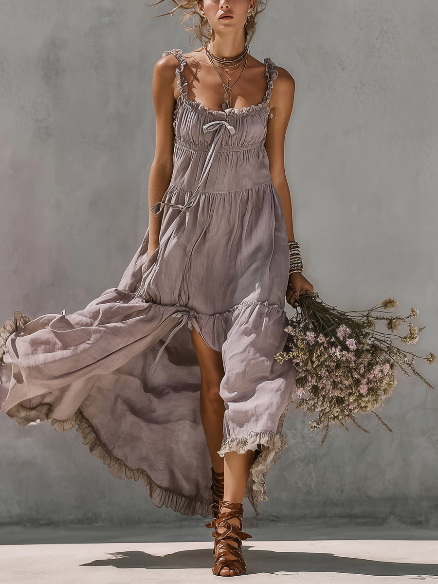 Amélie | Lace Linen Maxi Dress