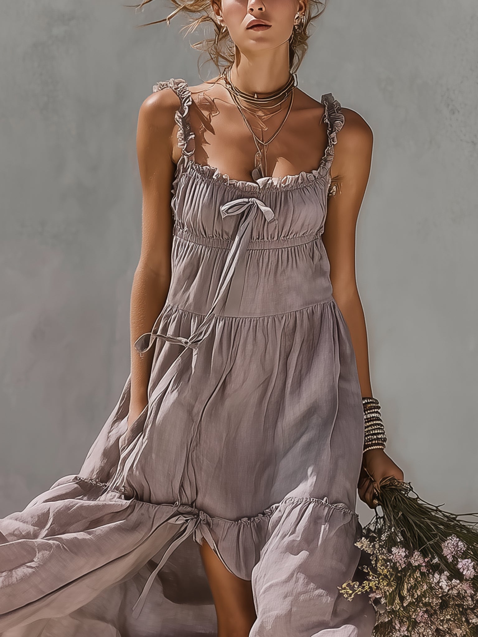Amélie | Lace Linen Maxi Dress