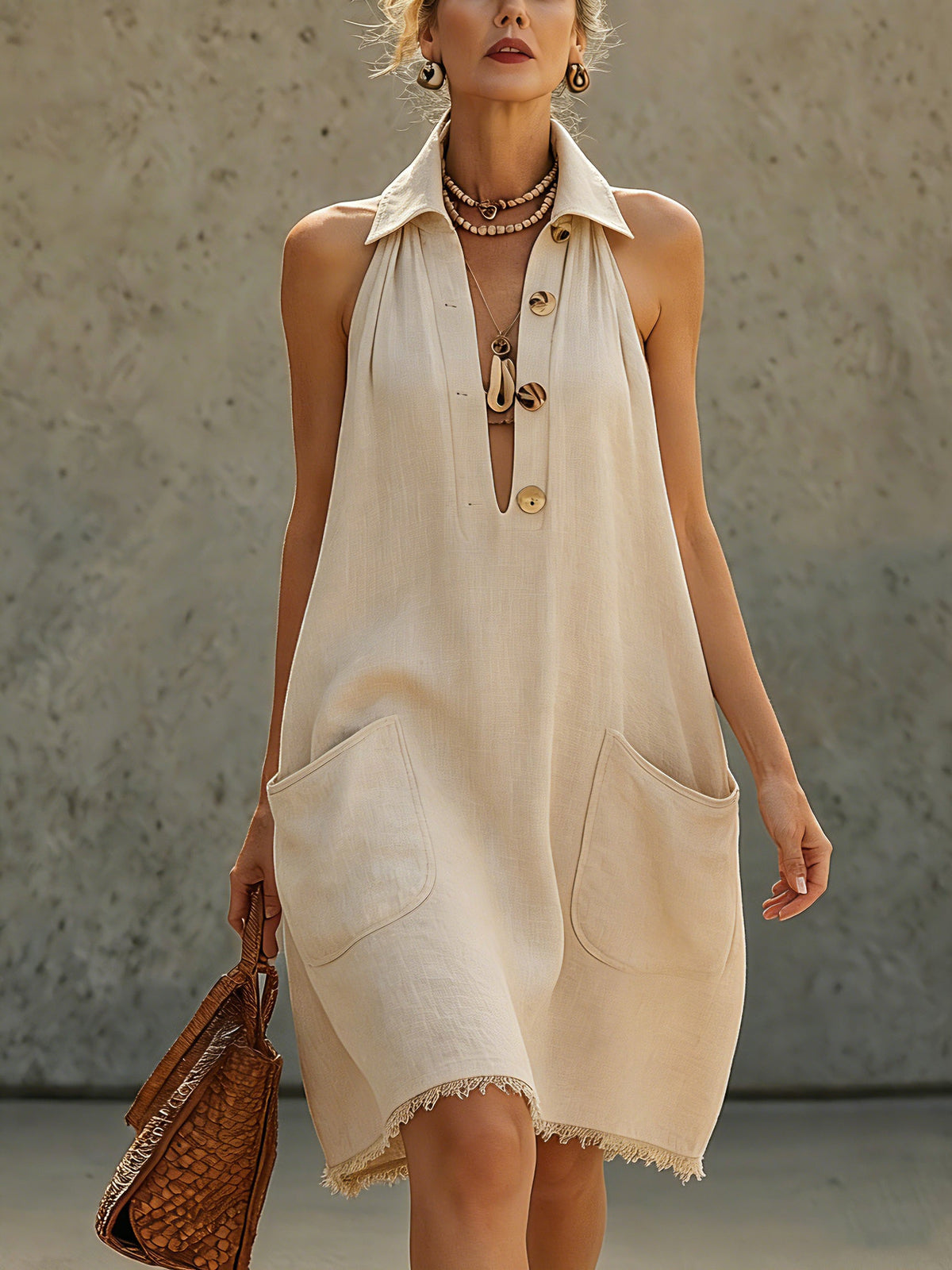 Elise | Linen Button Midi Dress