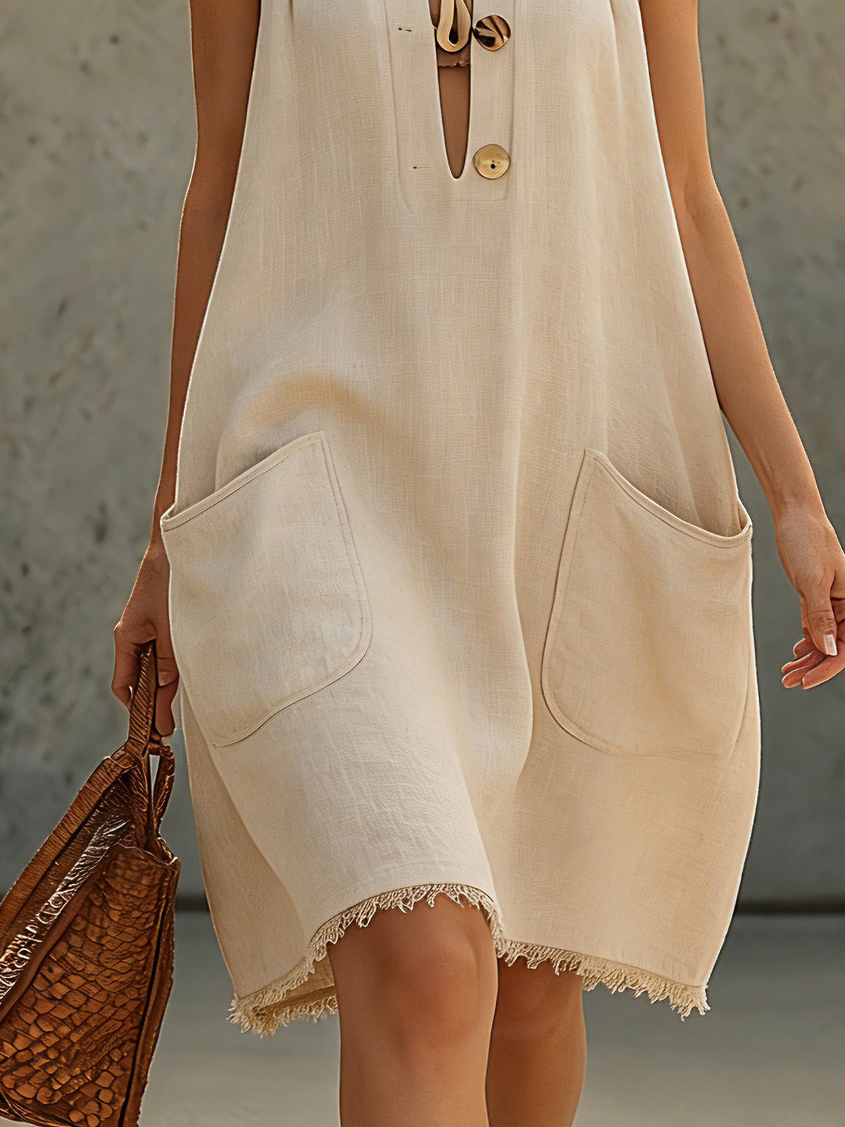 Elise | Linen Button Midi Dress
