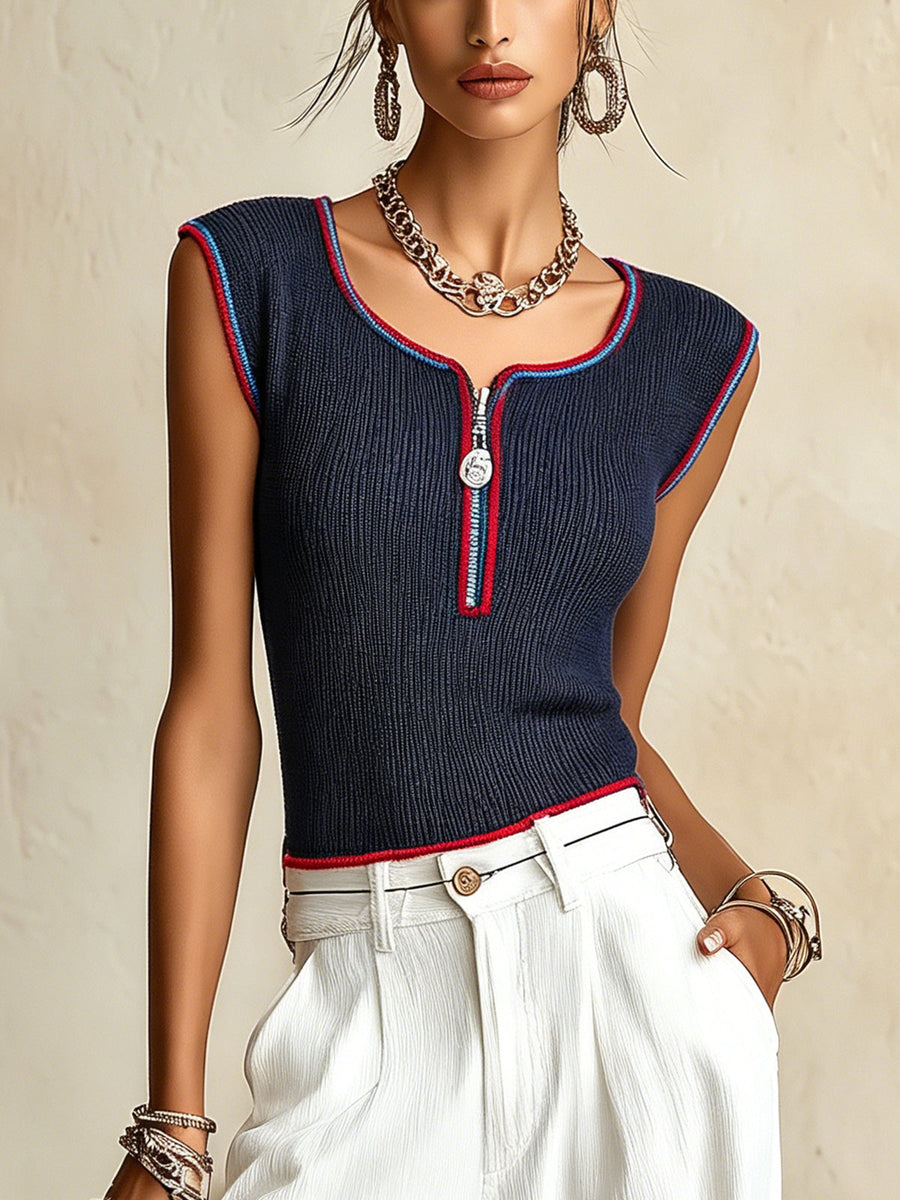 Elise | Zip Neck Knit Top