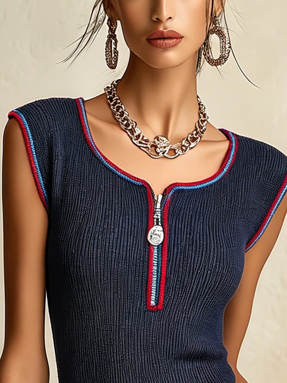 Elise | Zip Neck Knit Top