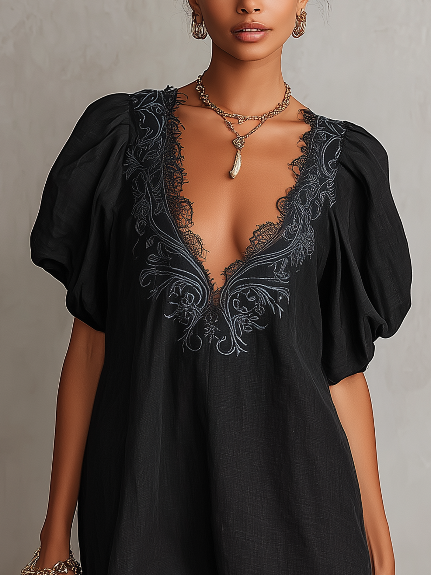 Amélie | Embroidered Puff Sleeve Mini Dress