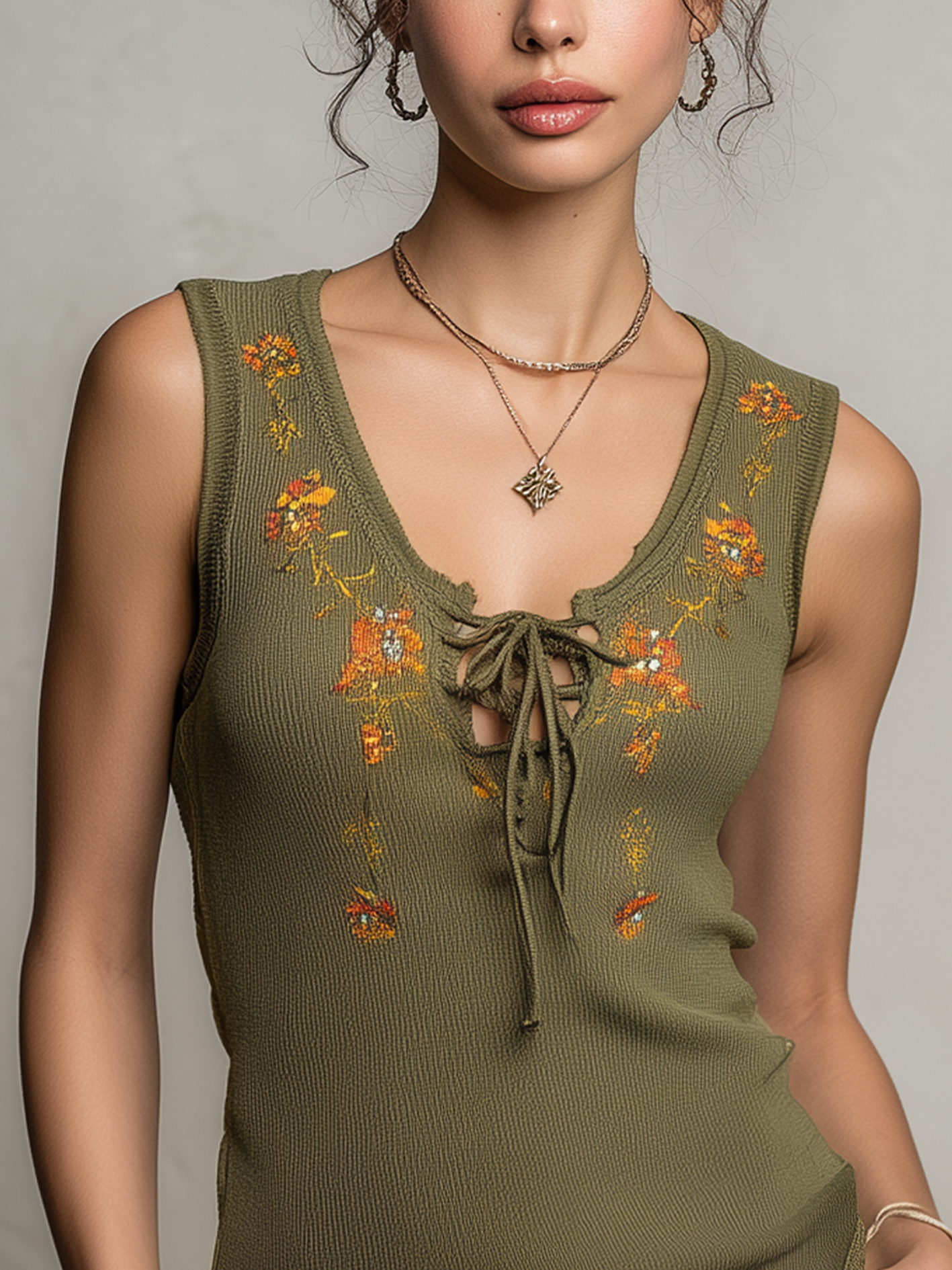 Olivia | Embroidered Lace-Up Top
