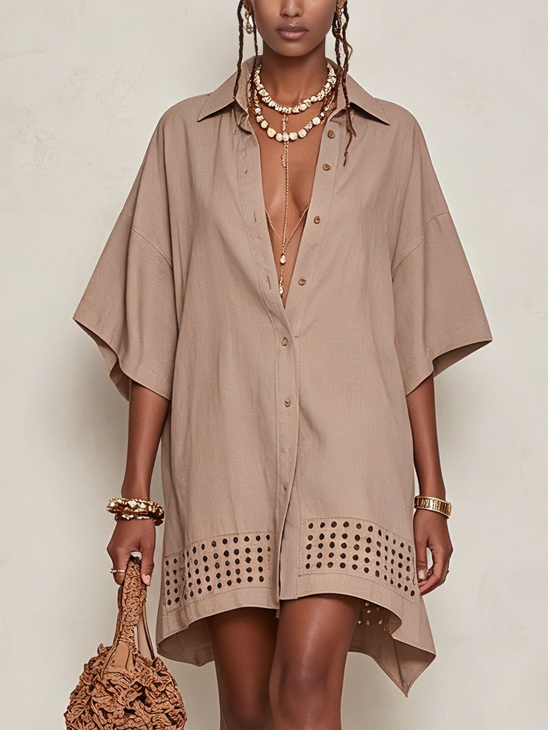 Oat Oversized Cotton Eyelet Mini Dress