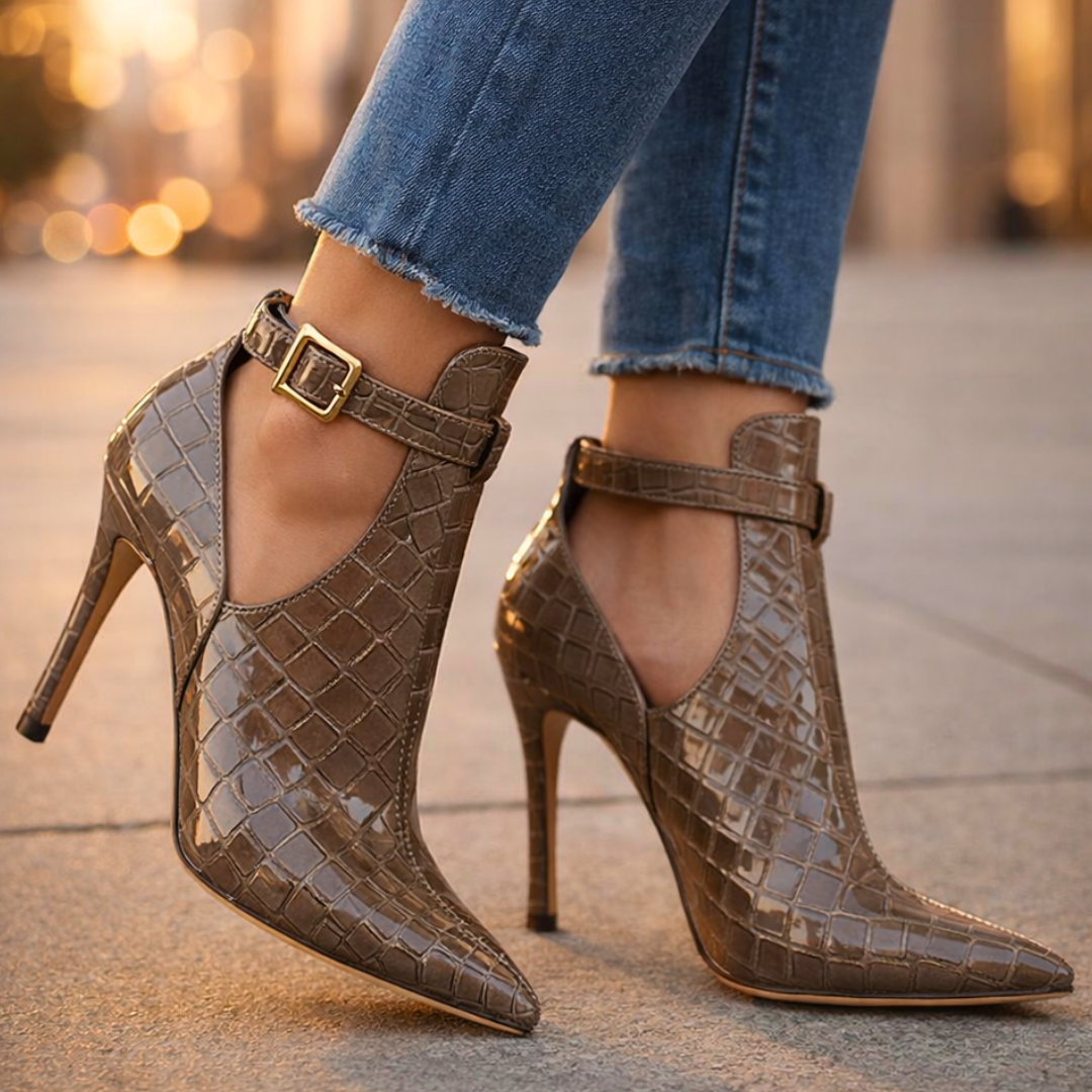 Virelle | Croc-Embossed Stiletto Ankle Boots