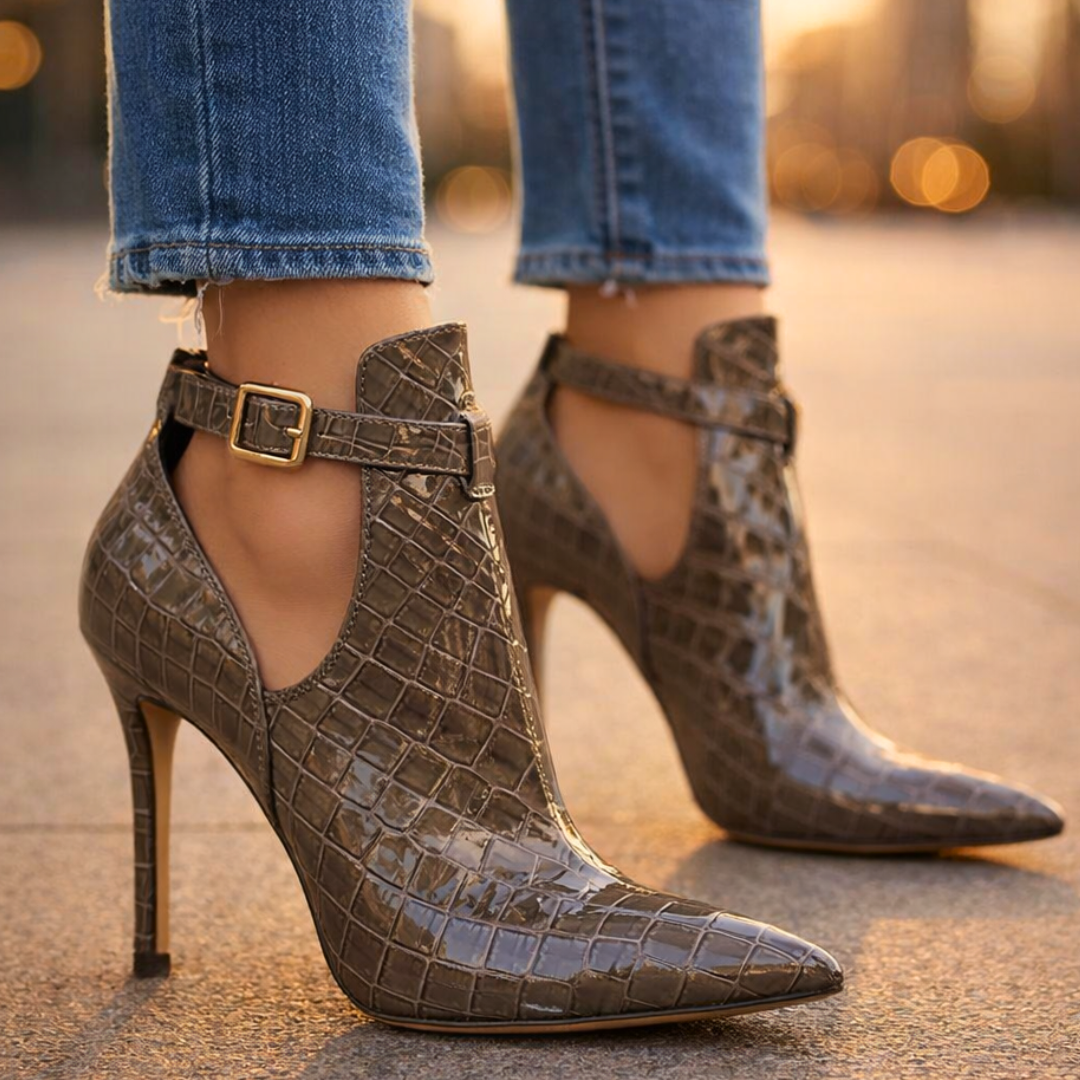 Virelle | Croc-Embossed Stiletto Ankle Boots