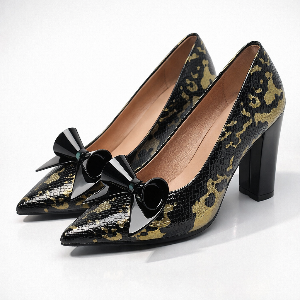Noira | Croc Bow Block Heels