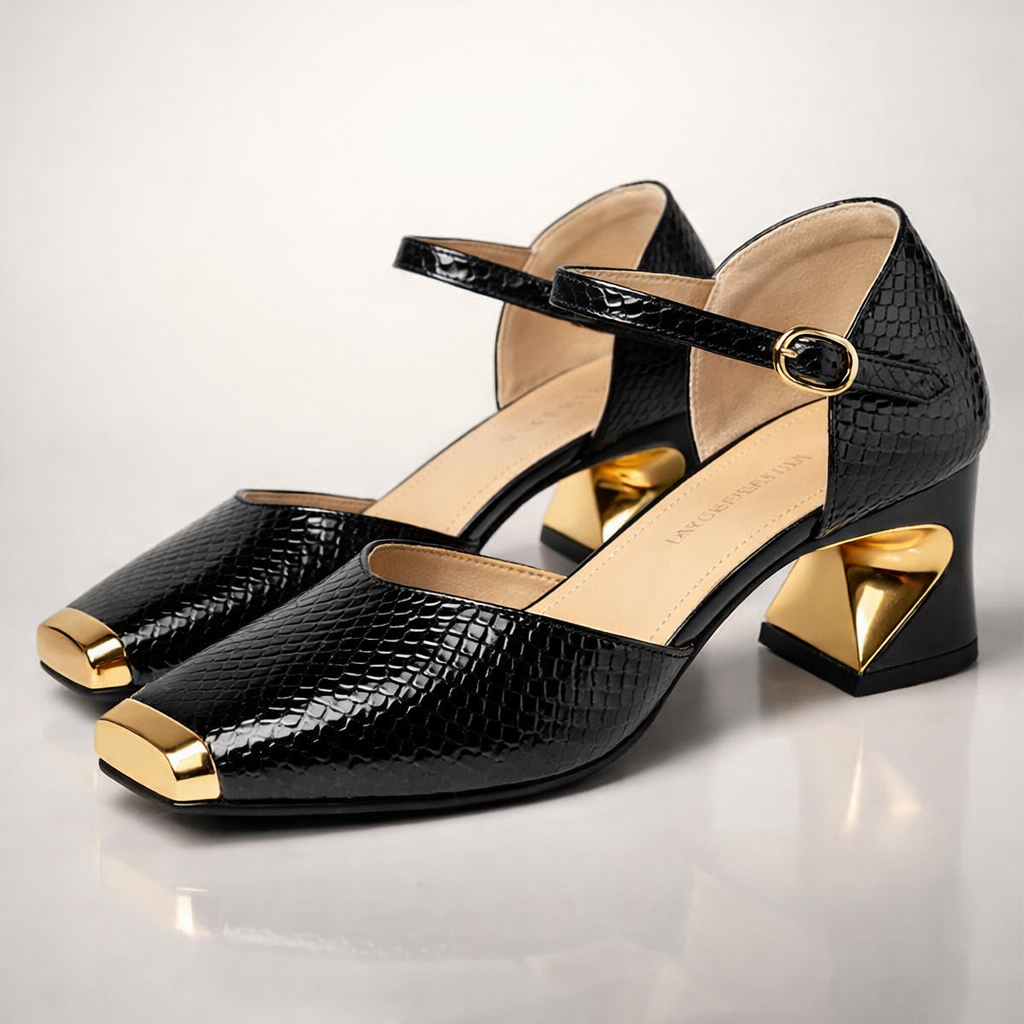 Aurea | Metallic Toe Block Heel Pumps