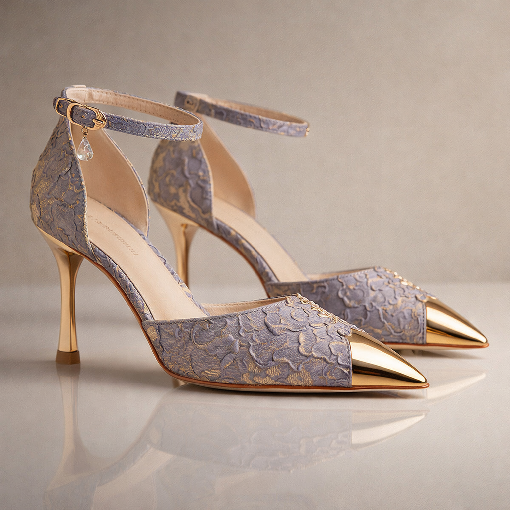 Aurevia | Gold Toe Ankle Strap Heels