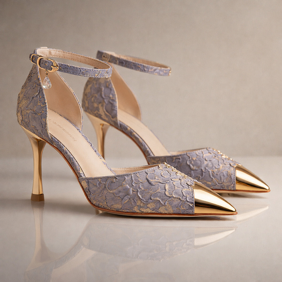 Aurevia | Gold Toe Ankle Strap Heels