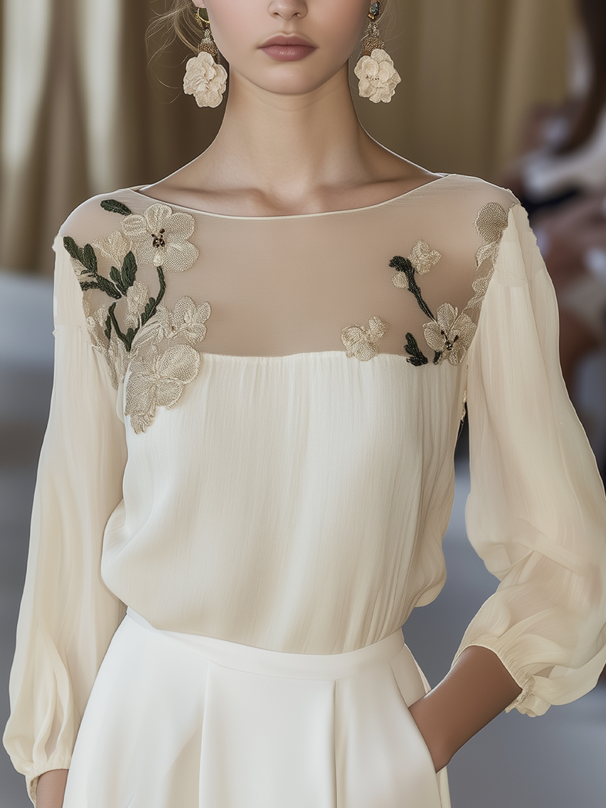 Elara | Floral Mesh Blouse