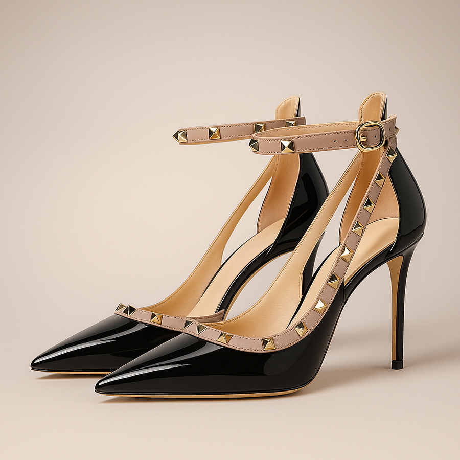 Nefira | Studded Ankle Strap Stiletto Heels