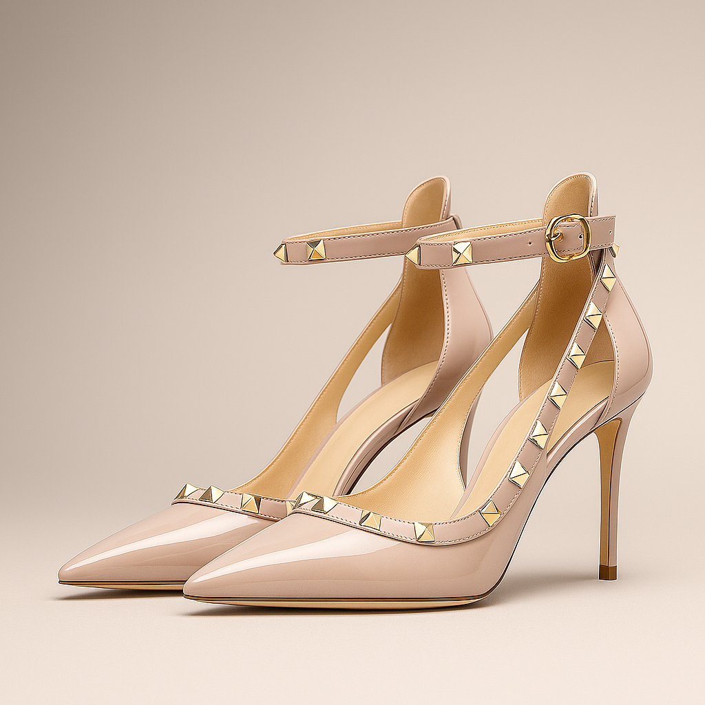 Nefira | Studded Ankle Strap Stiletto Heels