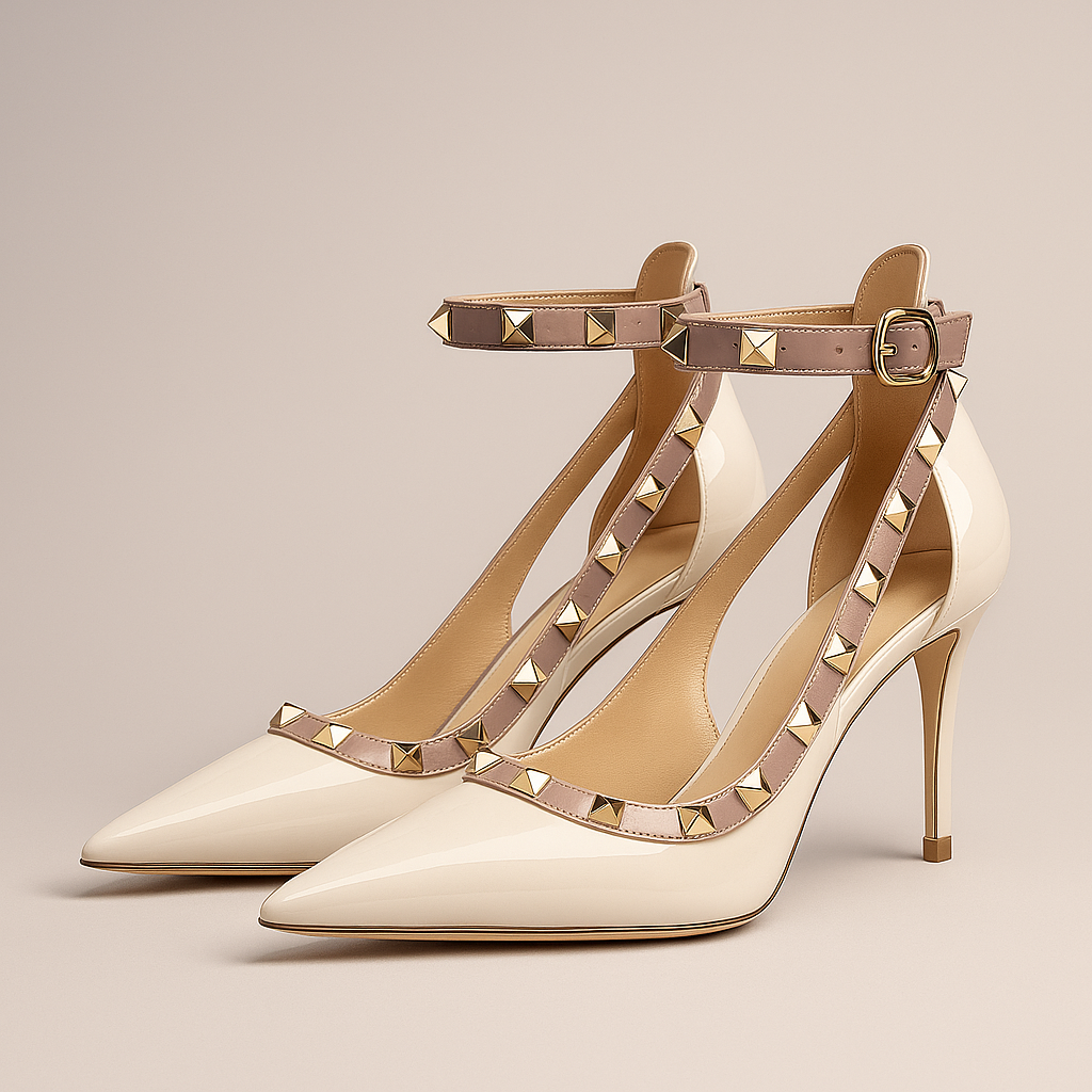 Nefira | Studded Ankle Strap Stiletto Heels