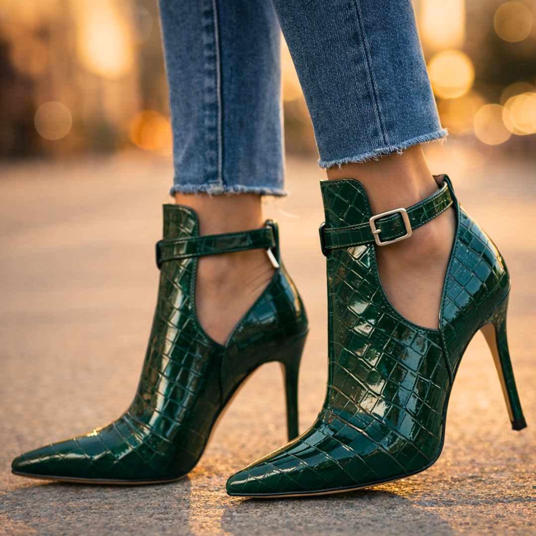 Virelle | Croc-Embossed Stiletto Ankle Boots