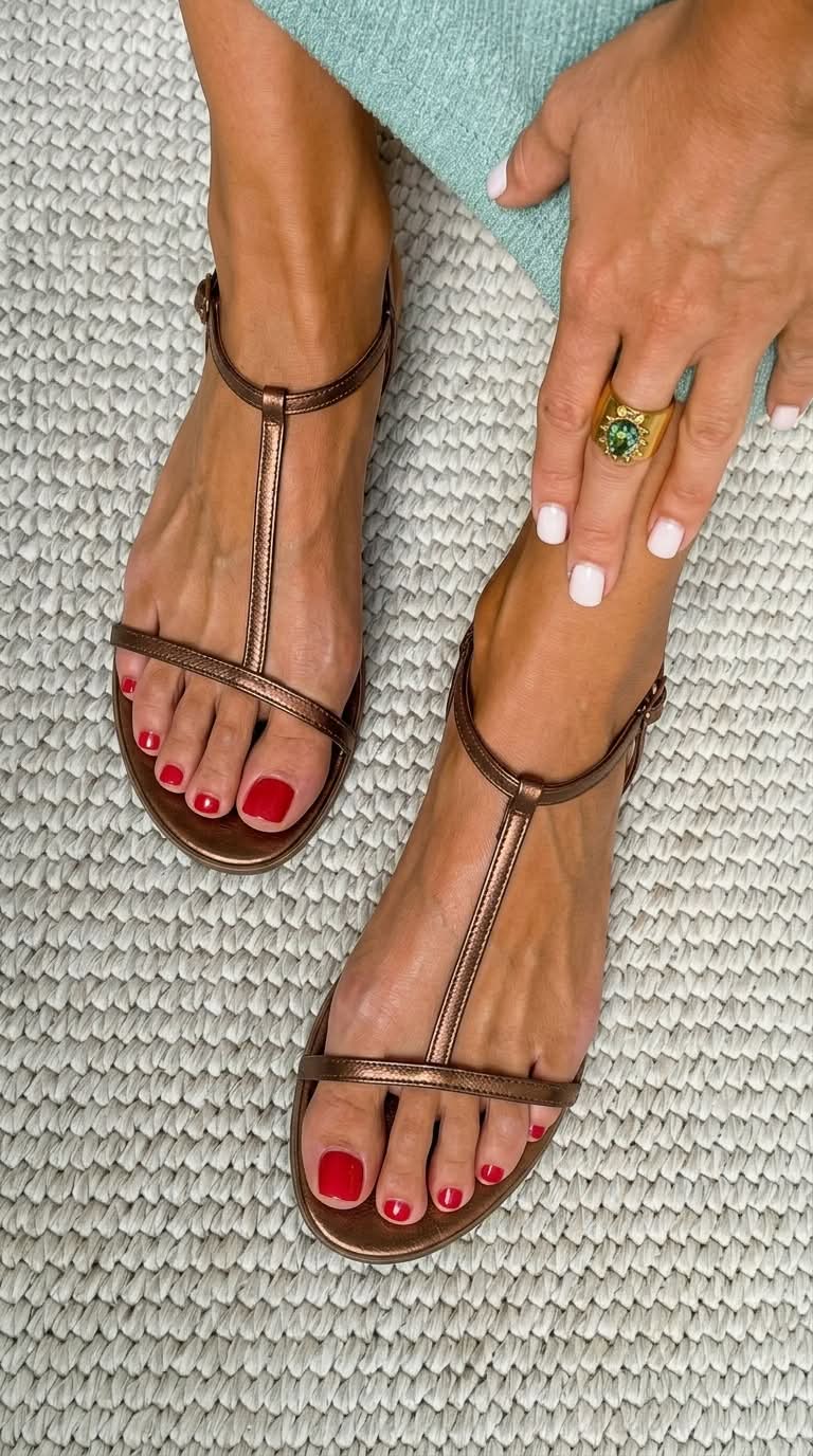 Elara | Gold T-Strap Sandals