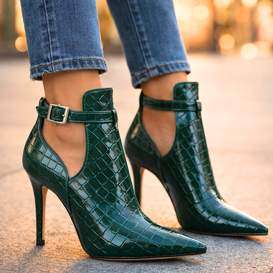 Virelle | Croc-Embossed Stiletto Ankle Boots
