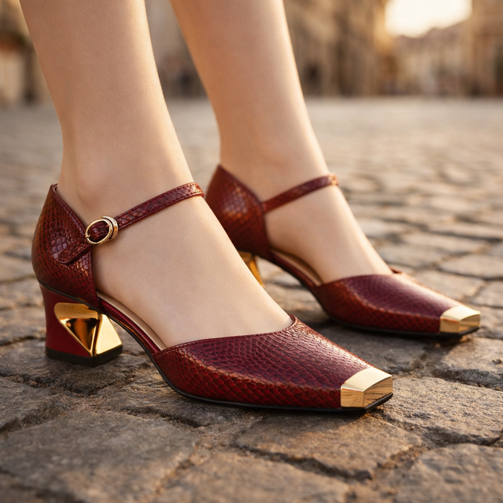 Aurea | Metallic Toe Block Heel Pumps