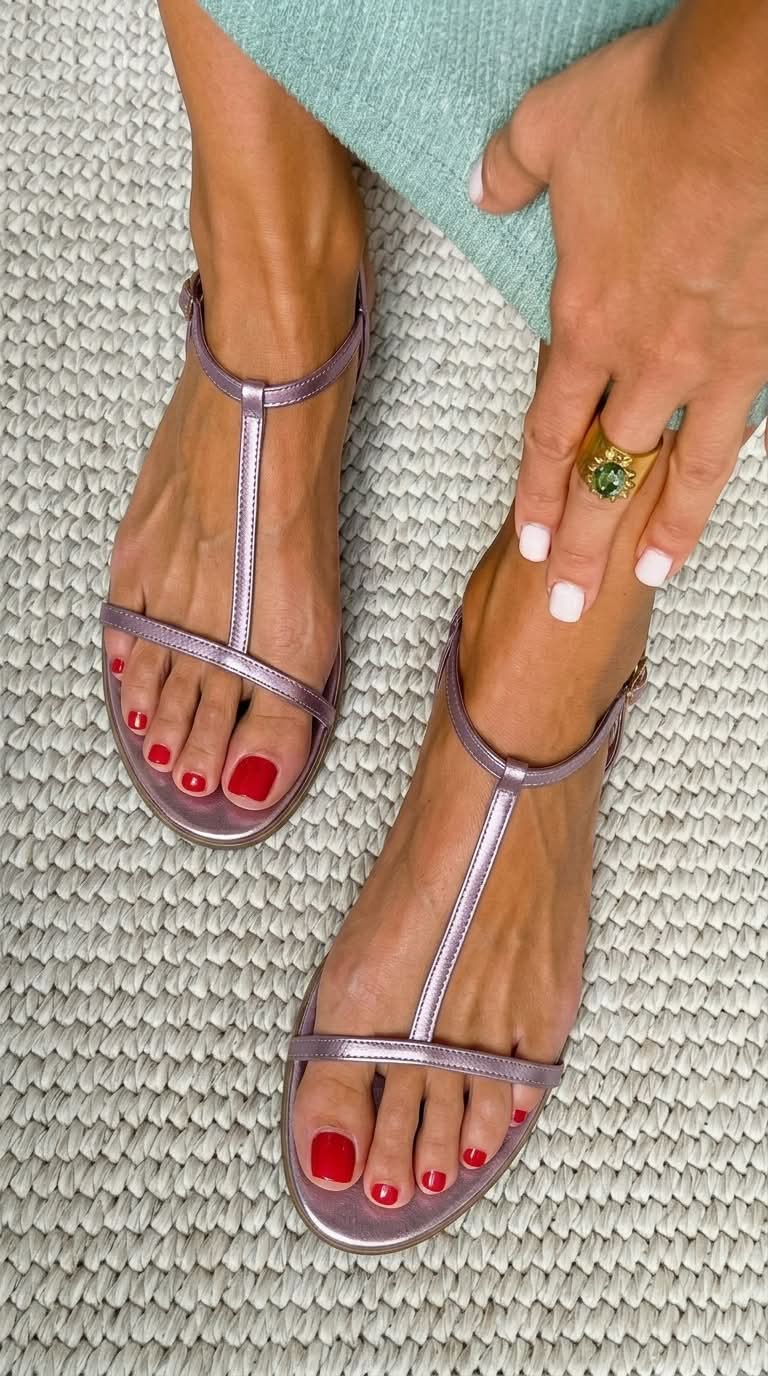 Elara | Gold T-Strap Sandals