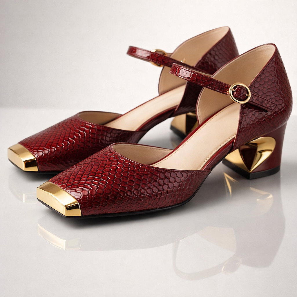 Aurea | Metallic Toe Block Heel Pumps