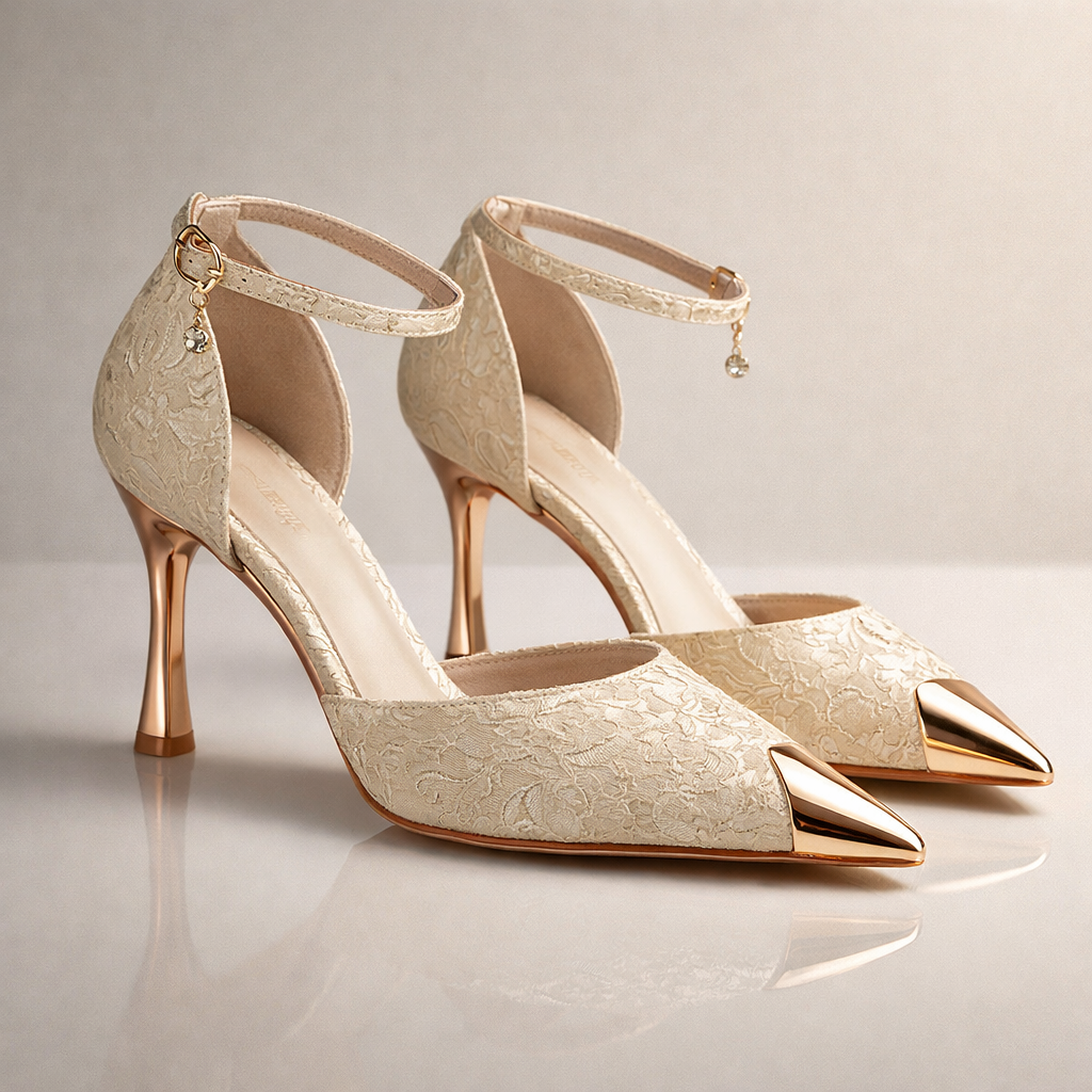 Aurevia | Gold Toe Ankle Strap Heels