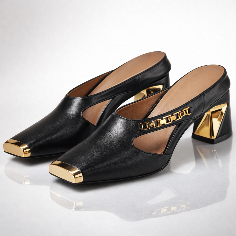 Aurea | Chain Mule Block Heels