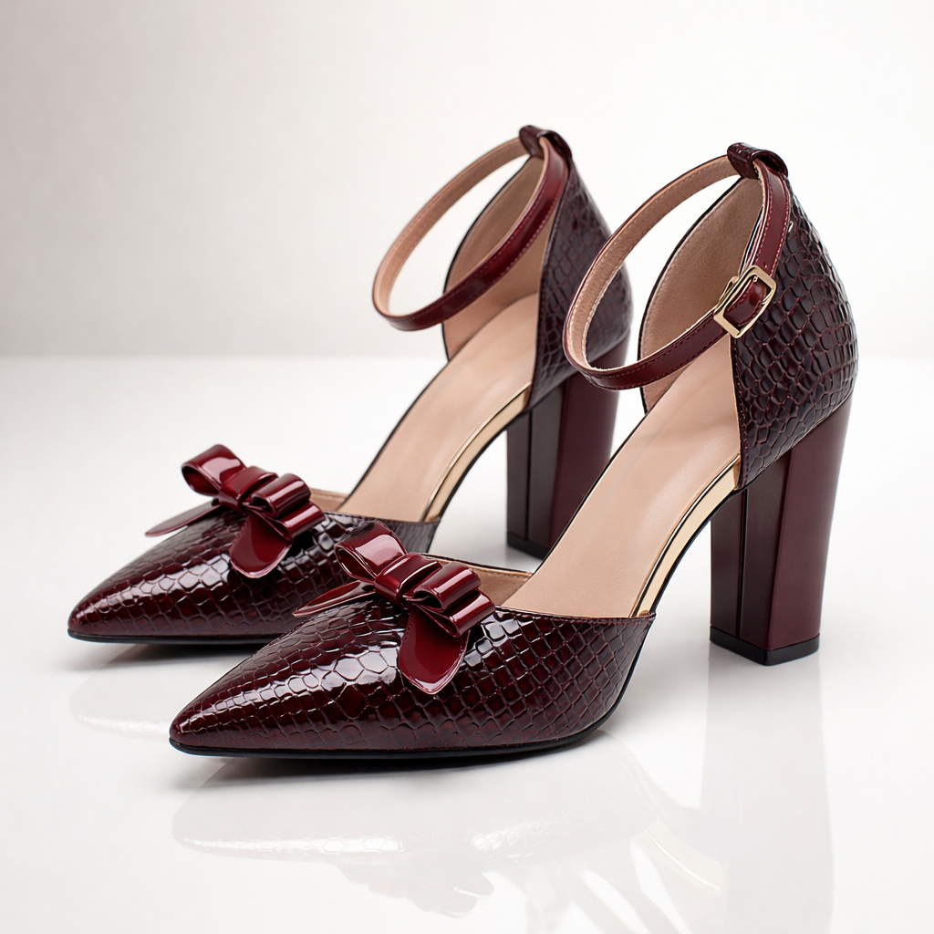 Elara | Croc Bow Block Heels