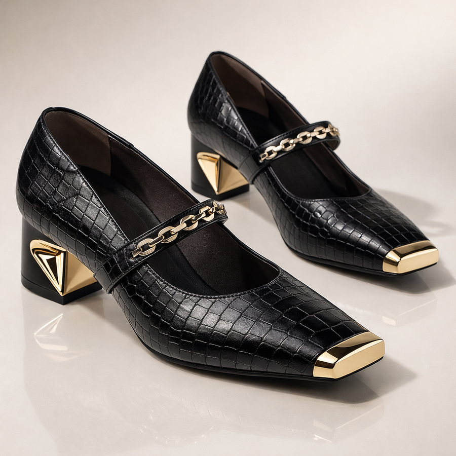 Aurea | Croc Chain Block Heels