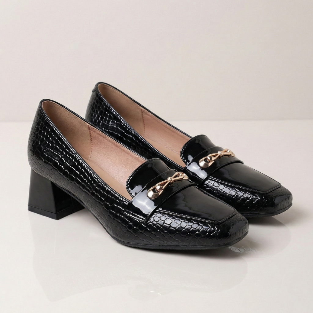 Verra | Croc-Embossed Loafer Heels