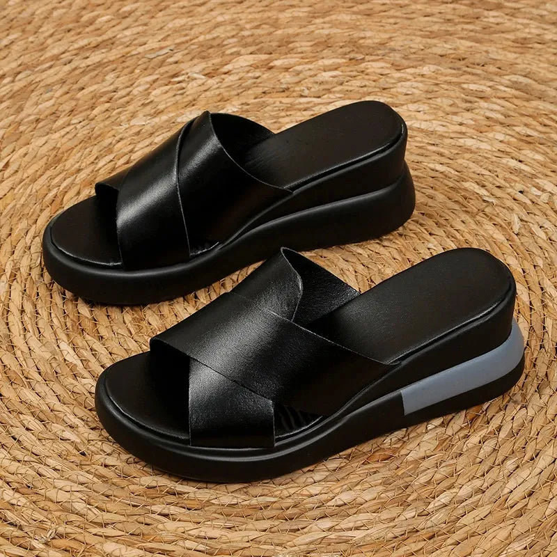 Cleo | Cross-Strap Wedge Mules
