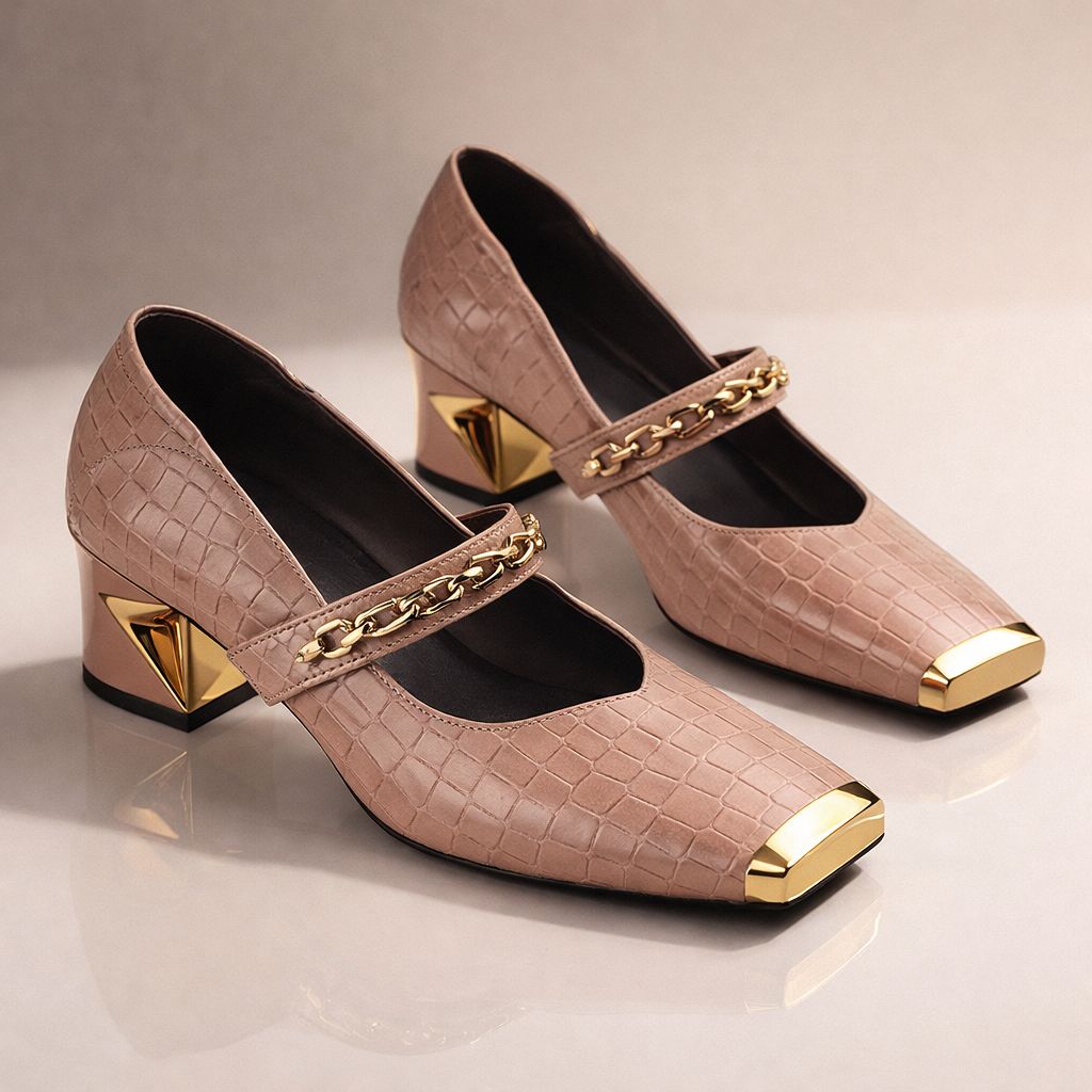 Aurea | Croc Chain Block Heels