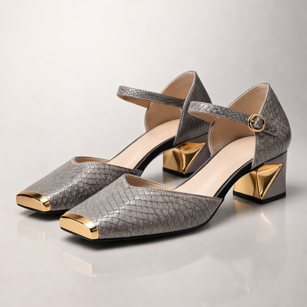 Aurea | Metallic Toe Block Heel Pumps