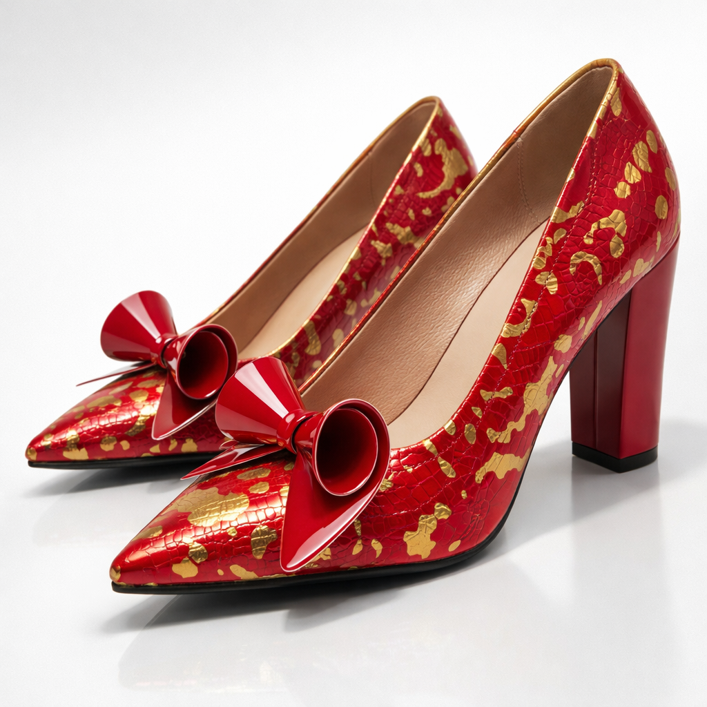 Noira | Croc Bow Block Heels
